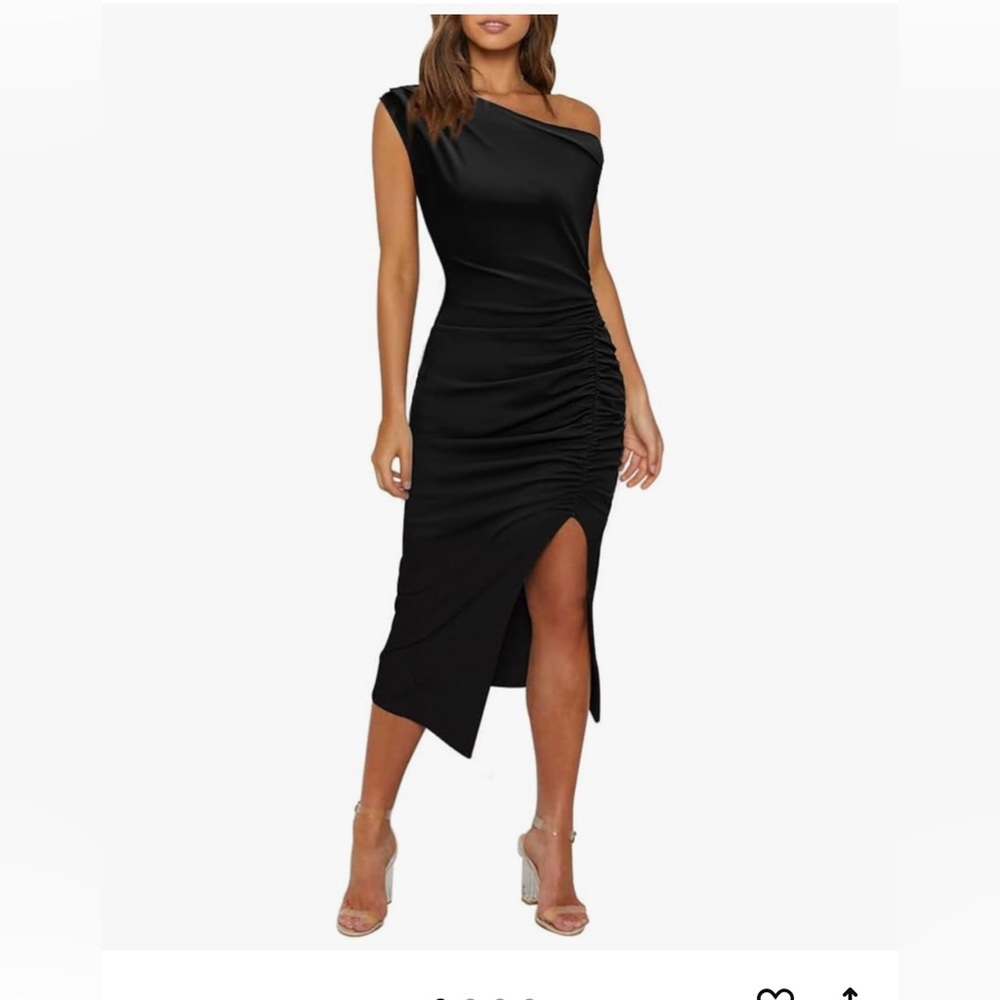 OWIN Chic Black One-Shoulder Ruched Dress